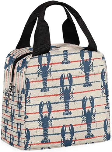 Lonchera con diseño de langosta y grunge para mujer, lonchera aislada para adultos, lonchera retro, lonchera pequeña, bonita lonchera para mujeres,