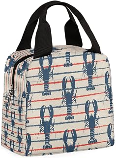 Lobster Grunge Stripe Women Lunchbox for Work, Adult Insulated Lunch Bag Women, Retro Lunchbox, Lunch Tote, Cute Small Lunch Box For Women, Lunch box Men, Lunch Bags for Work Travel