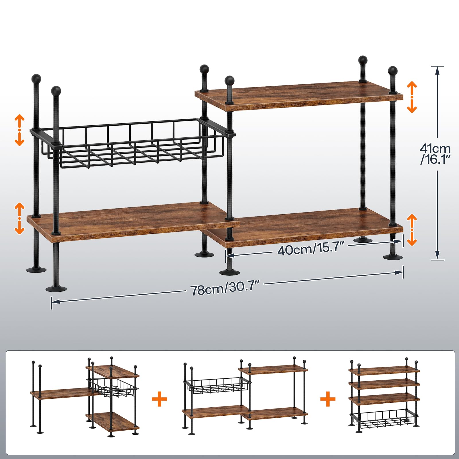 HOOBRO Estantería Esquinera, Especiero para Cocina de 4 Niveles Ajustables, Estante para Especias, con Barra y Pies Niveladoras, 3 Modos de Montaje, para Armario, Baño, Oficina EBF21TL01