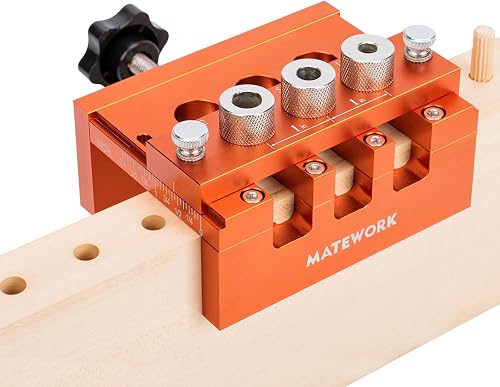 Matework Dowel Jig, Drill Guide for Straight Holes Doweling Jig for Wood | Woodworking Tool, Adjustable Width Dowel Jig Kit for Carpentry Joint, Wood Biscuit Joiner Imperial Side Scale for Centering