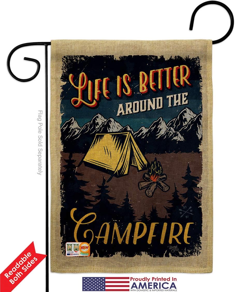 Better Campfire Burlap Garden Flag - Pack Outdoor Camping Rustic Camper RV Trailer Adventure Camp Site USA Vintage Applique - House Decoration Banner Small Yard Gift Double-Sided Made In 13 X 18.5
