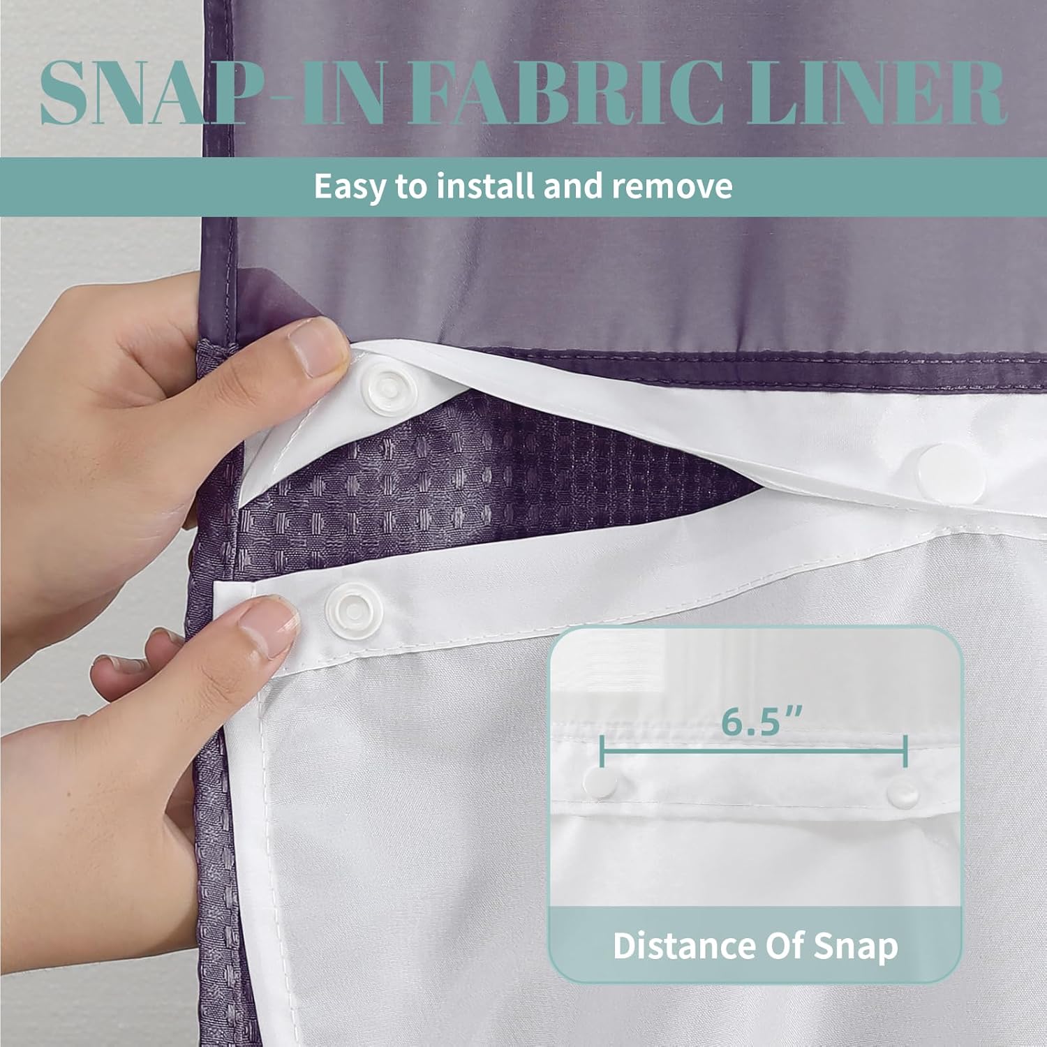 Purple Extra Long No Hook Waffle Weave Shower Curtain with snap-in Liner Replacement, 230GSM Waterproof Fabric Hotel Shower Curtain Set for Bathroom, Through Mesh Top Window,71Wx86H