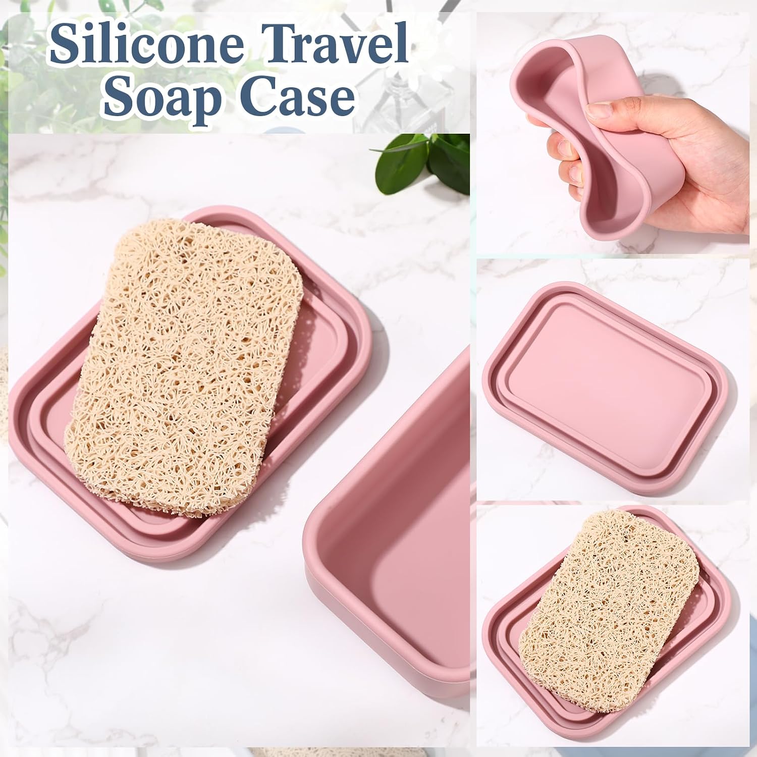Honeydak 5 Pcs Silicone Travel Soap Case Container Leak Proof Bar Soap Box Holder Dishes with Draining Layer for Traveling, Camping, Gym, Bathroom, 4.7 x 3.3 x 1.7 Inches