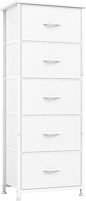 CAIYUN 5 Tiroir Tall Dresser, Dressing pour entrée de chambre Hallway, Tiroir de rangement, Commode De Chambre, Armoire De Rangement, Blanc