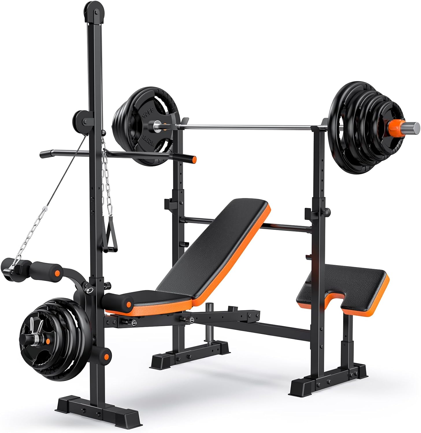 800lbs 10-in-1 Multi-Function Adjustable Weight Bench Press Set with Lat Pull Down,Full Body Strength Training Workout Bench Exercise Equipment with Leg Developer, Preacher Curl