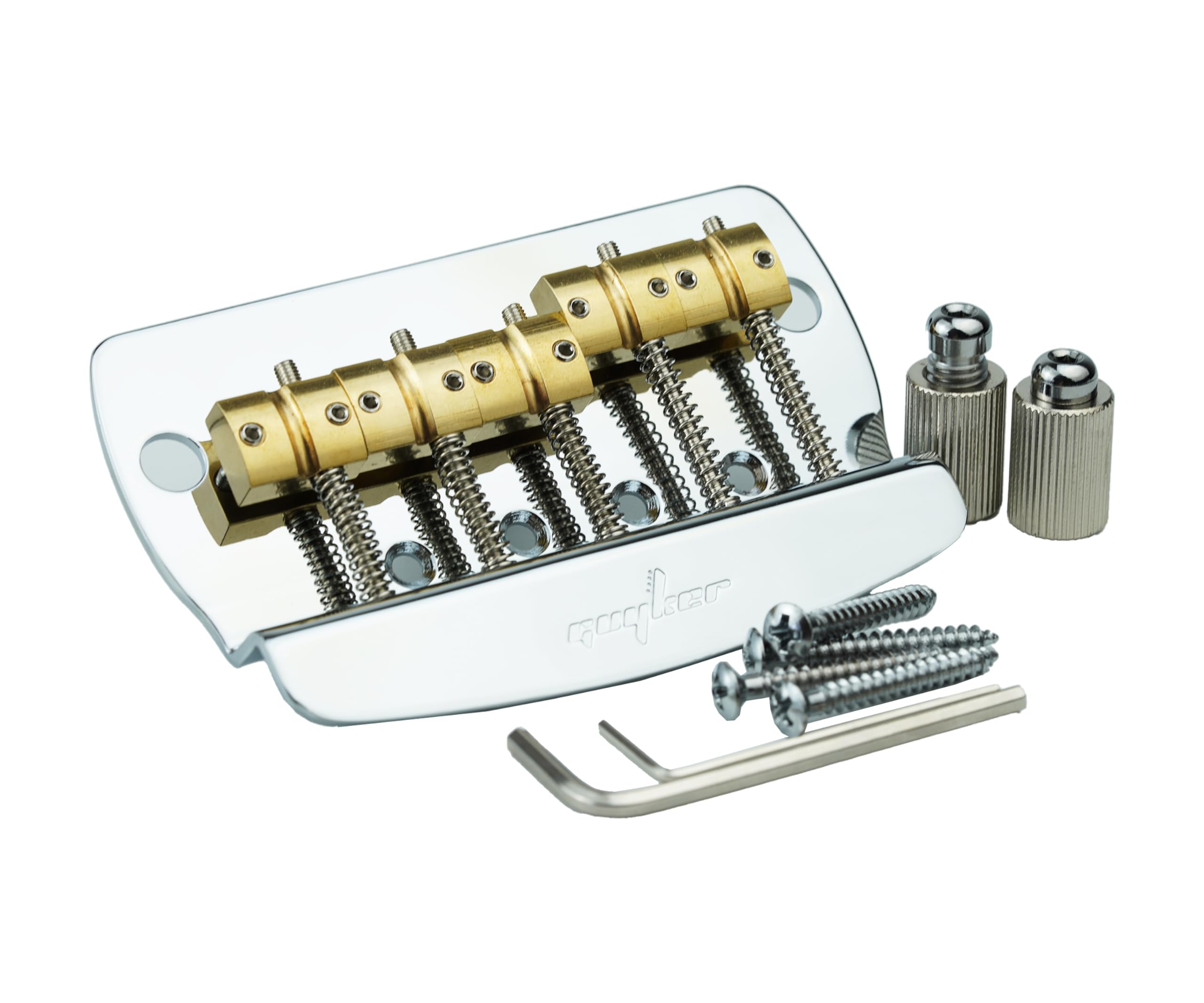Guyker Bass-Steg-Saitenabstand 16 mm, 5-saitiger fester Basssteg mit massivem Messing-Sattel und Eisenplatte, Ersatzteil (GB1026, Chrom)