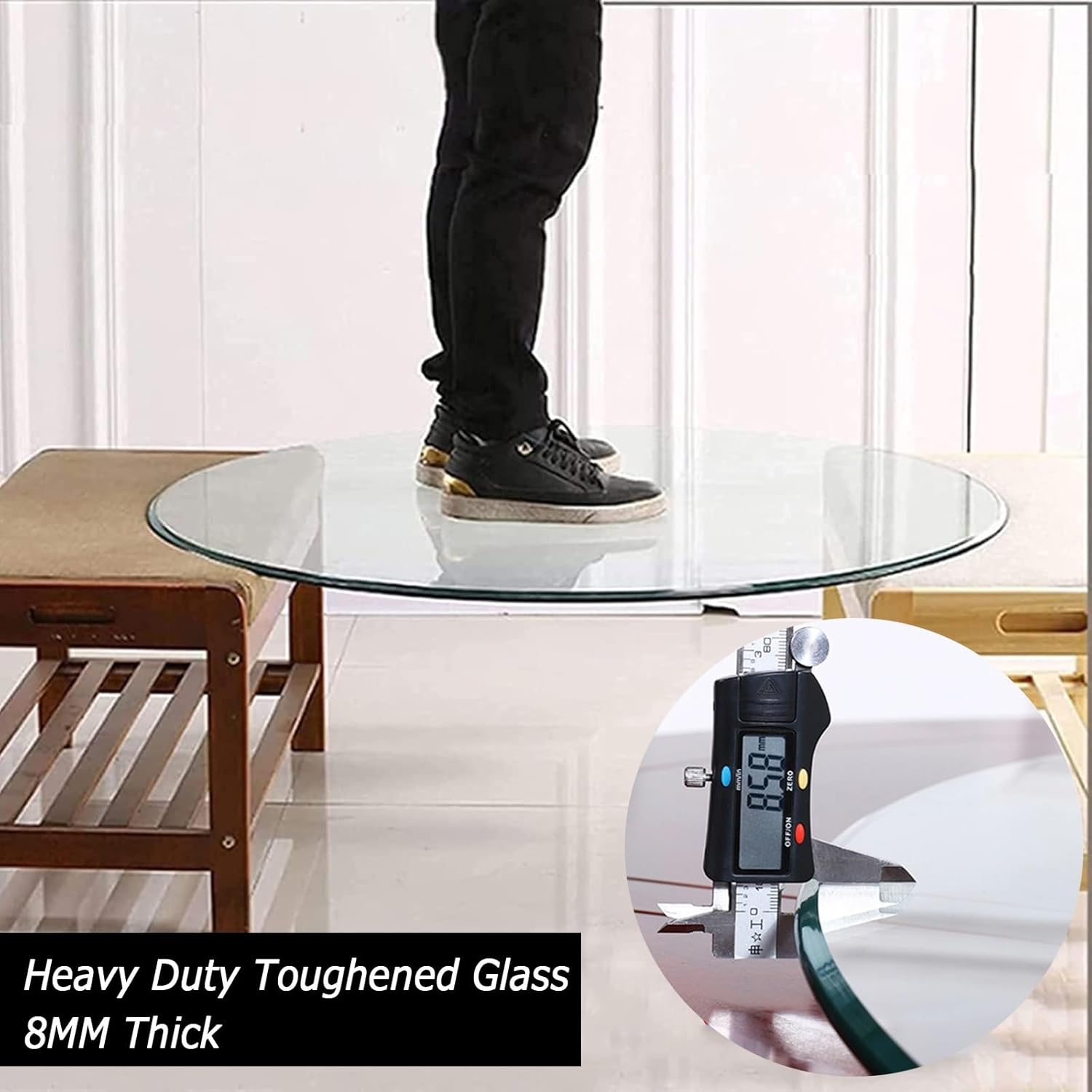 Patio Table Tops Tempered Glass Round 8mm Thick Ø 40 70 90 100cm, Clear, Scratch Resistants, Glass Table Protector, For Coffee And Dining Tables, Garden Outdoor Glass Table Top Replacement(78cm)