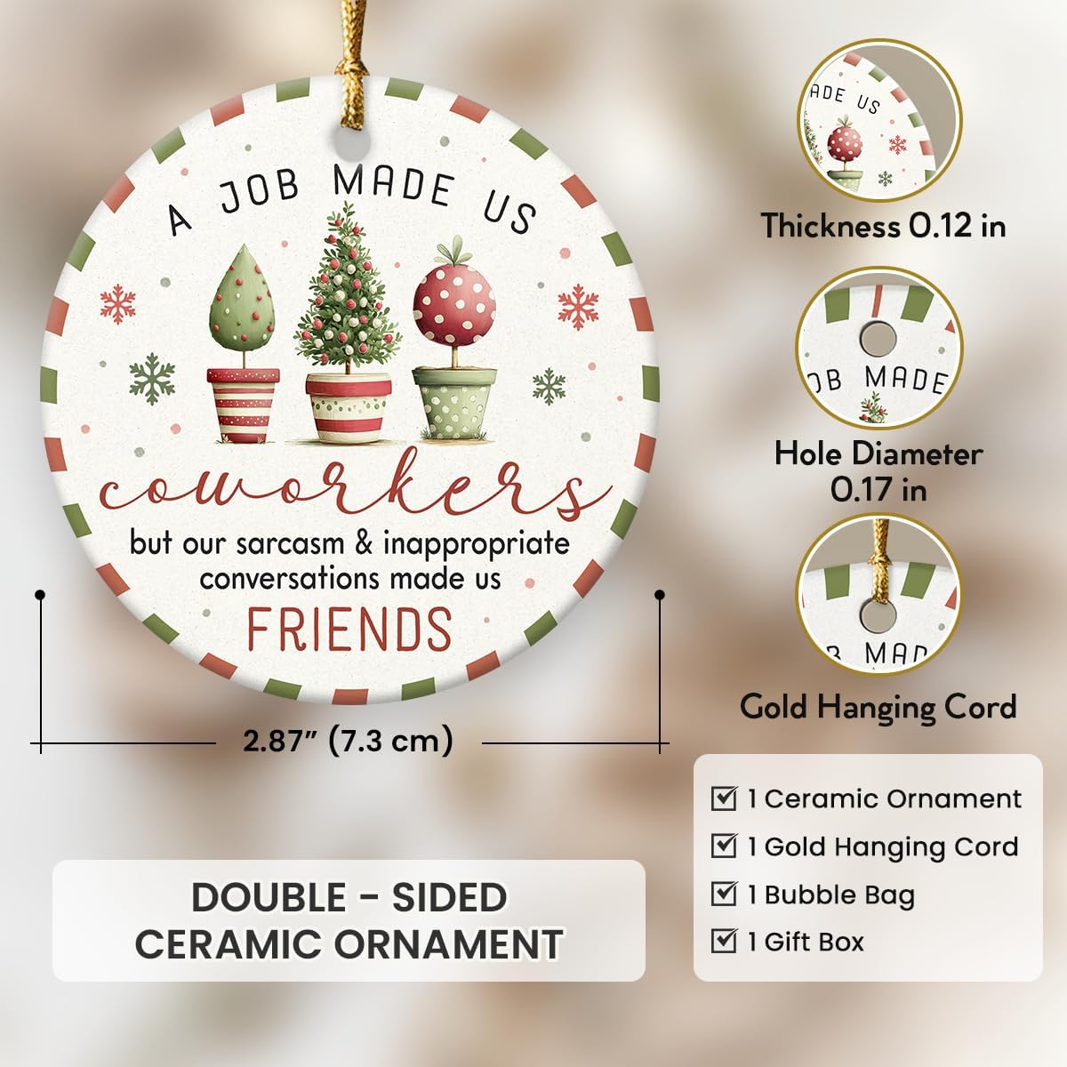 Coworker Christmas Ornament 2025 - Appreciation Gifts for Coworker Employee Boss Colleauge, Xmas Gifts for Coworkers, from Coworkers to Friends, Ceramic Ornaments for Christmas Tree - Image 3