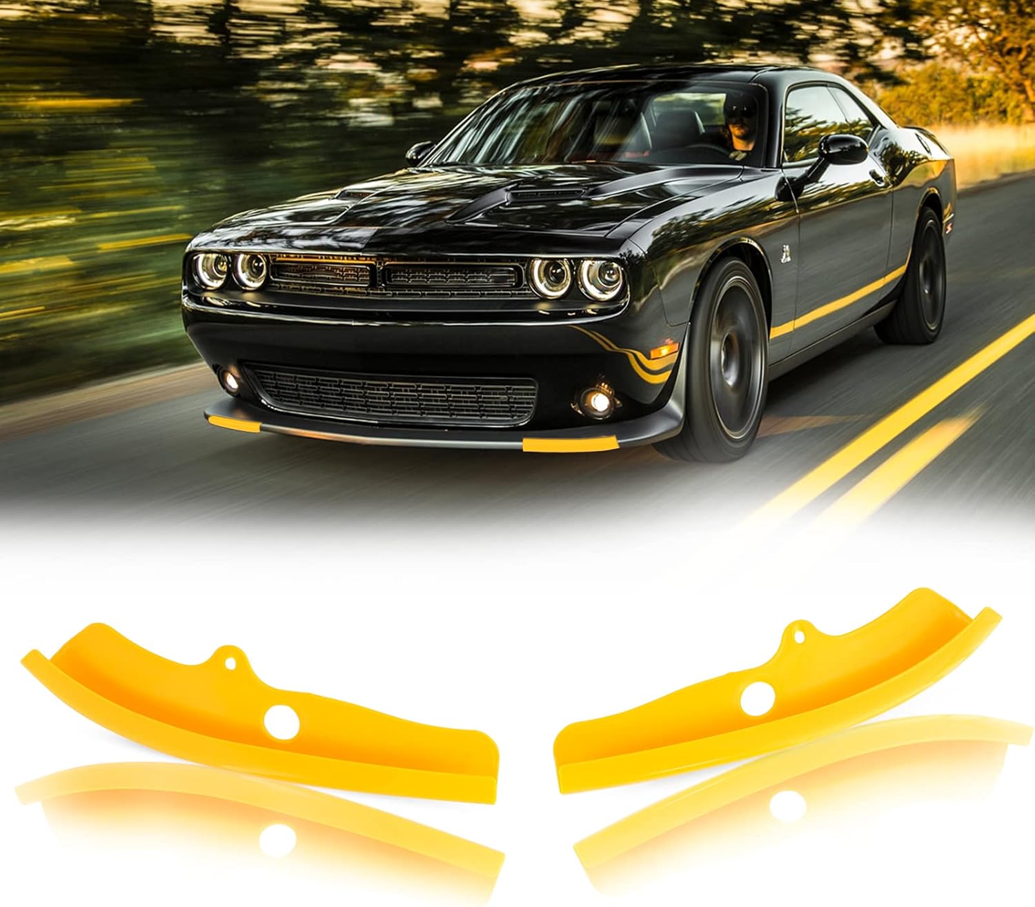 Yellow Front Bumper Spoiler Splitter Pack For Dodge Challenger SRT Scat