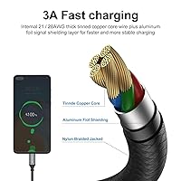 Vista 4 de Cable USB tipo C, paquete con 5 unidades, 6 pies, carga rápida, cargador rápido 3A, cable rápido, cable tipo C - A