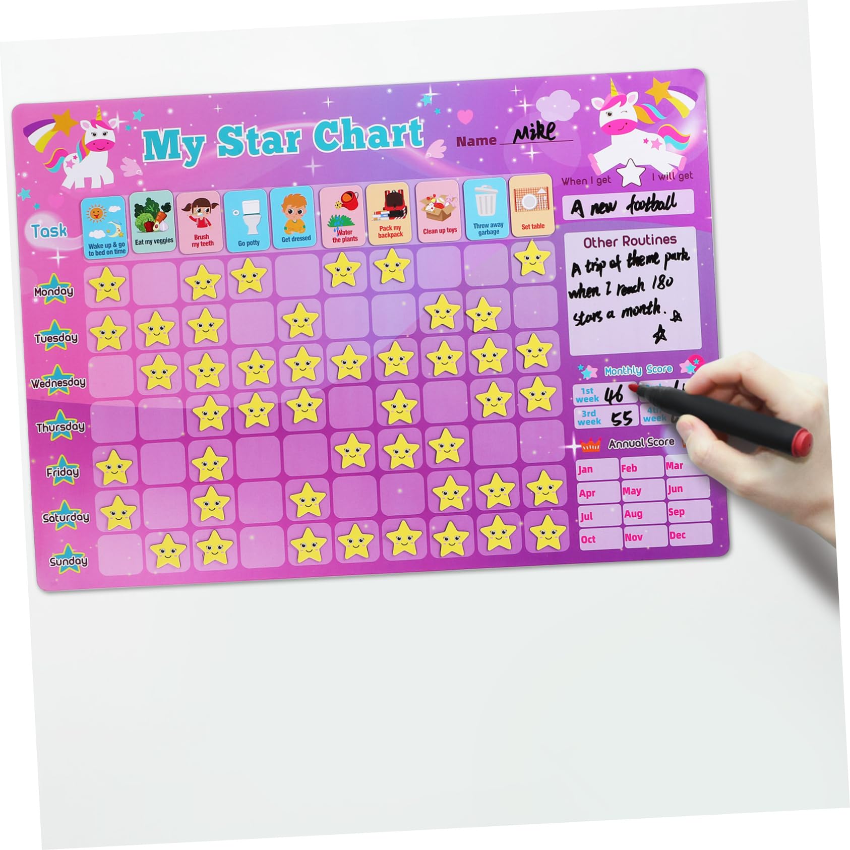 Tabla de Recompensas 1 Juego Plástico Magnética para Hábitos | Decoracion Colegio, Superficie Escribible, Incluye Bolígrafos y Pegatinas de Recompensa