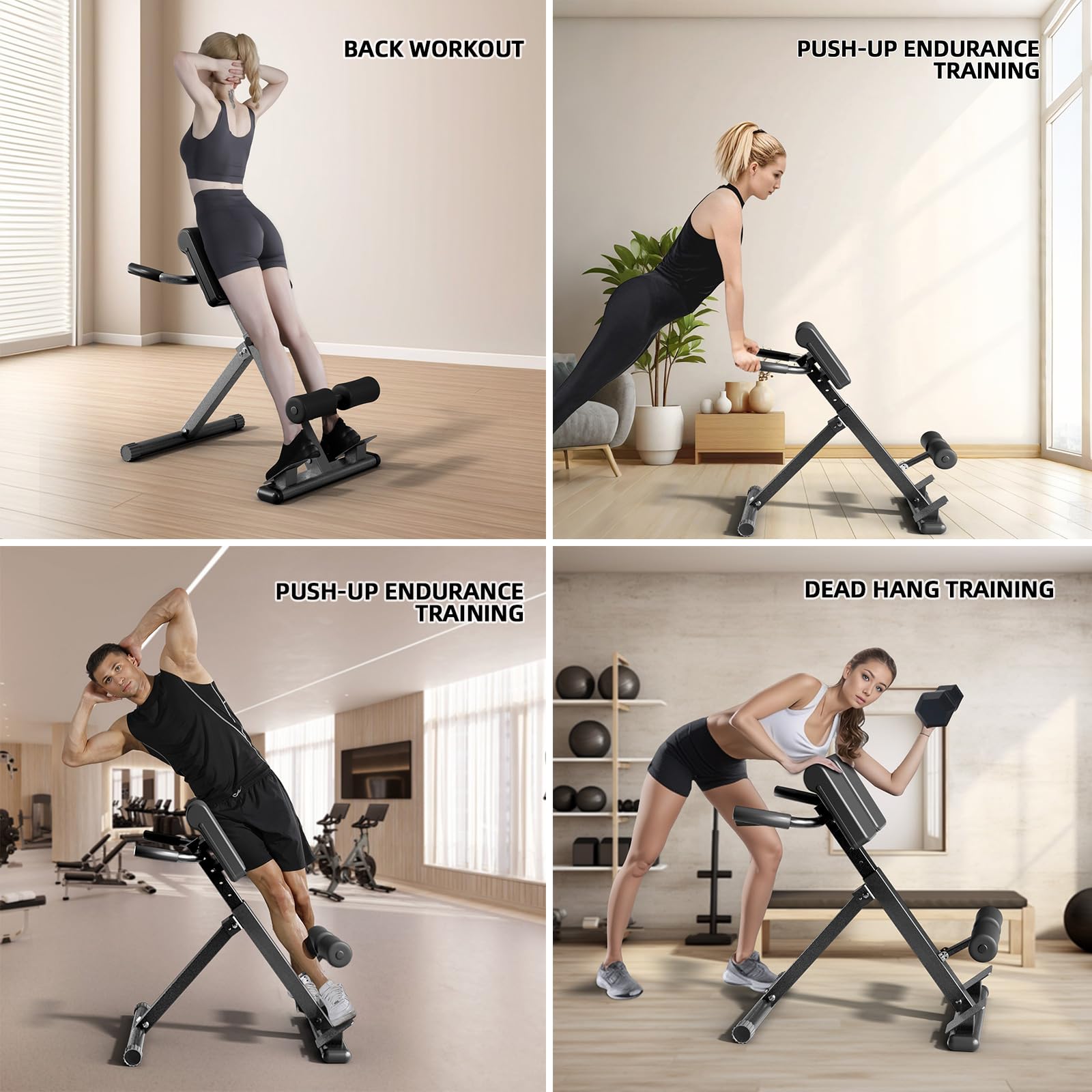 Banco de hiperextensión para silla romana, máquina de extensión de espalda ajustable para glúteos, isquiotibiales y espalda baja, equipo de entrenamiento plegable multiusos para gimnasio en