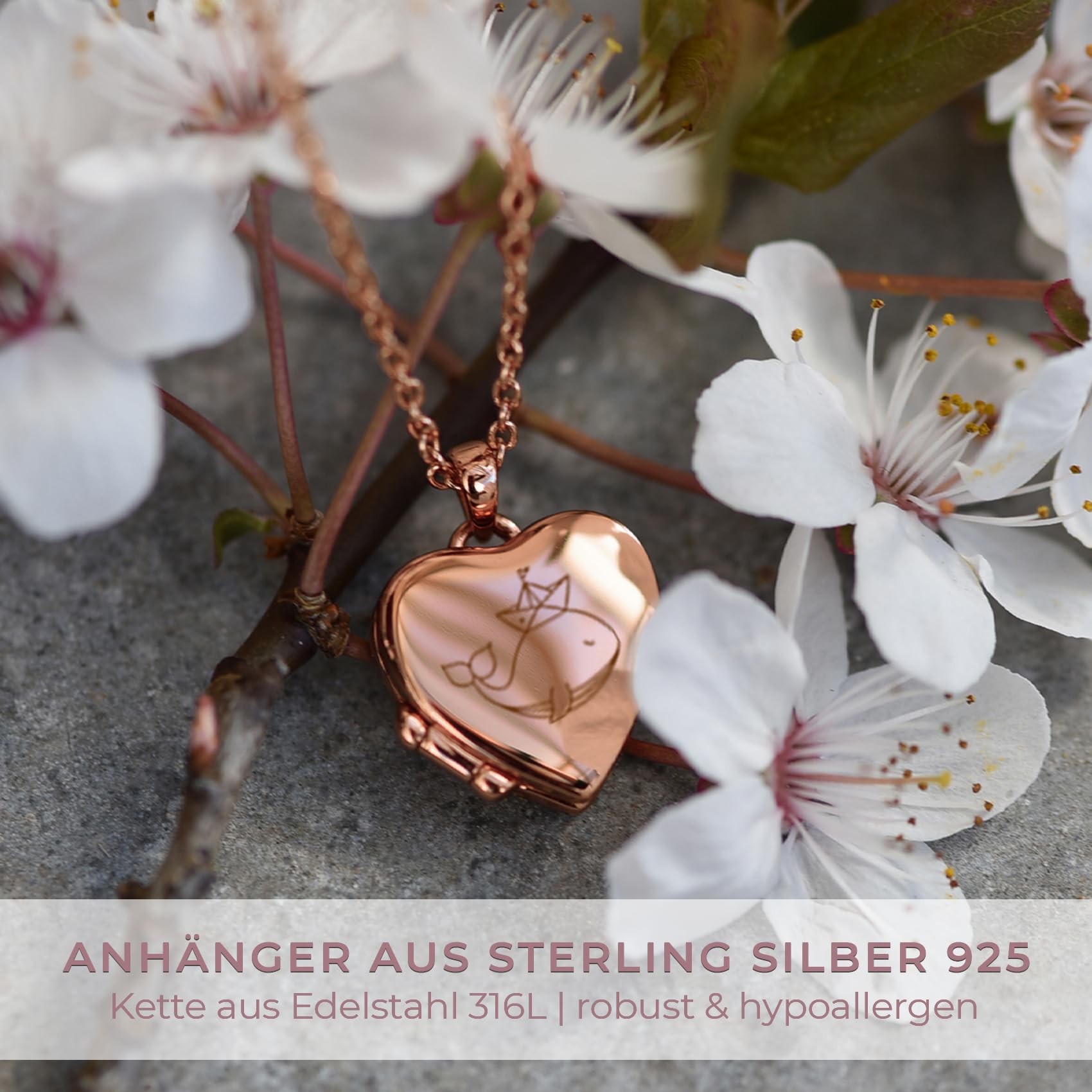 Kette Mädchen Kommunion Geschenk, Kinder Medaillon Herz zum Öffnen mit Bild | Silber 925 und Gold / Rosegold, Halskette 38cm, Foto Service & Gravur Symbol Name personalisiert
