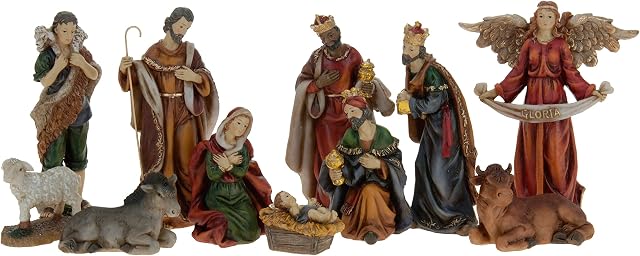 Pfennig N Squid Christmas Nativity Set 11 Piece Traditional Resin Figurine Scene Display Set, Blue, Green, Brown, L (AAA463291)
