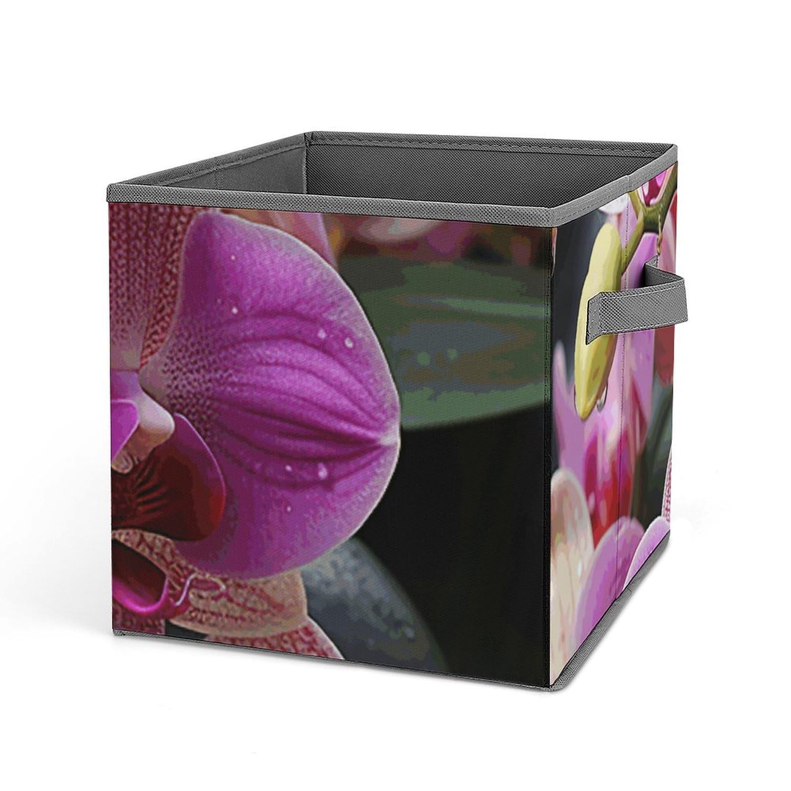 BTCOWZRV Orchids Cube Storage Bins - 11 Inch Heavy Duty Fabric Closet Bins for Shelves, Cube Organizer - Collapsible Storage Boxes with Handle Decorative Clothing Storage Baskets