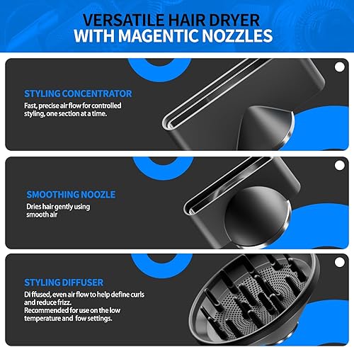 Miniatura 4 de Lanvier Secador de pelo con difusor, secador iónico profesional para mujeres, diseño compacto y ligero, secado rápido, 4 calentadores inteligentes,