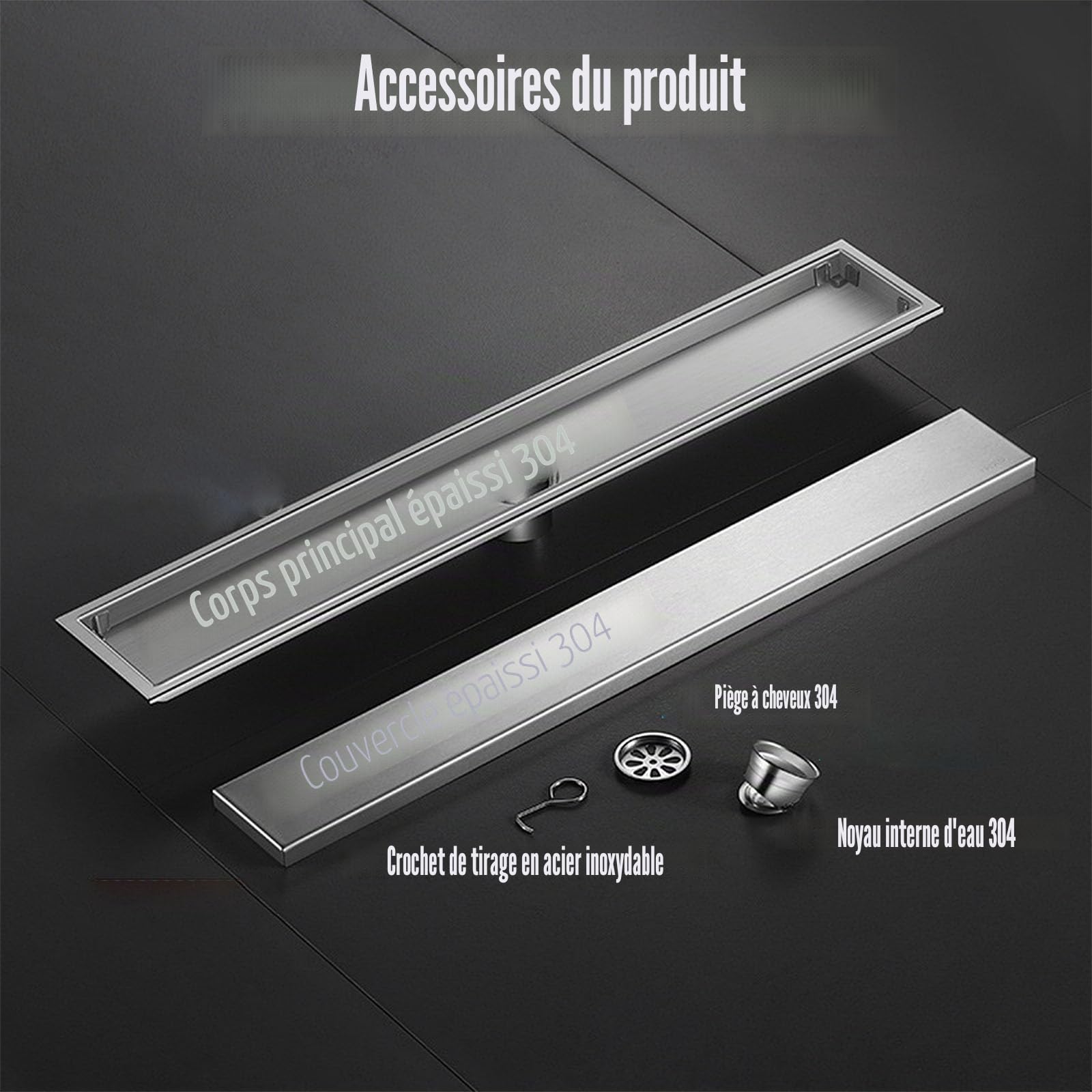 Adjuble odpływ podłogowy 2 w 1 z filtrem do włosów, syfon prysznicowy ze szczotkowanej stali, kanał odpływowy, 10 x 120 cm, zapobiegający zatykaniu, łatwe czyszczenie, design