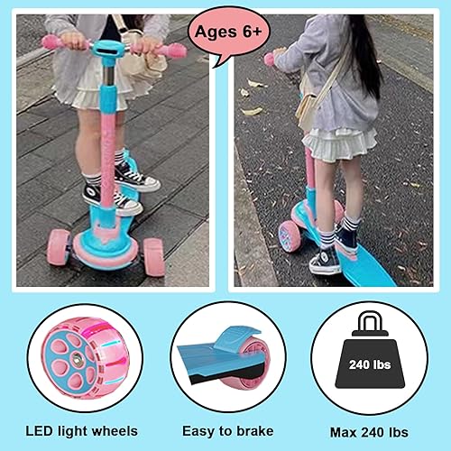 Miniatura 4 de Patinete plegable para niños de 3 a 12 años, 5 alturas ajustables con 3 ruedas de luz LED, actividades al aire libre para niños y niñas, carga