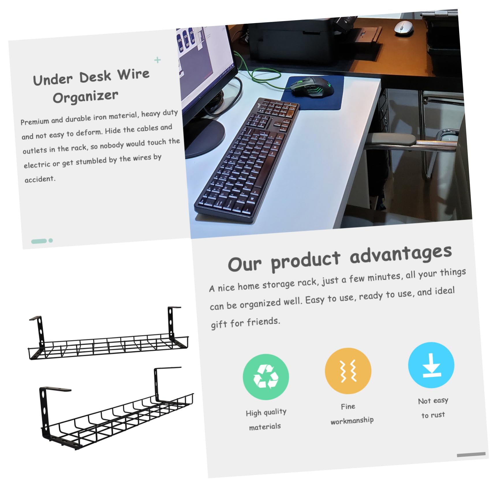 SHINEOFI 1 pièce Organisateur de Câbles sous Bureau Support de Rangement Électrique Pratique Noir pour Gestion des Câbles