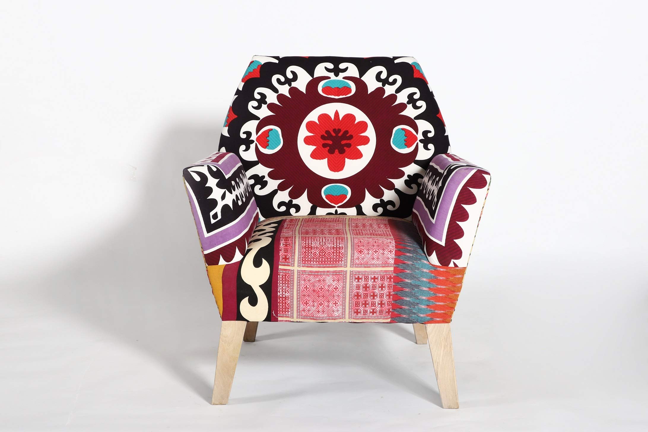 Buy Contrast Living Gannie Wooden Upholstered Wing Chair Cushioned