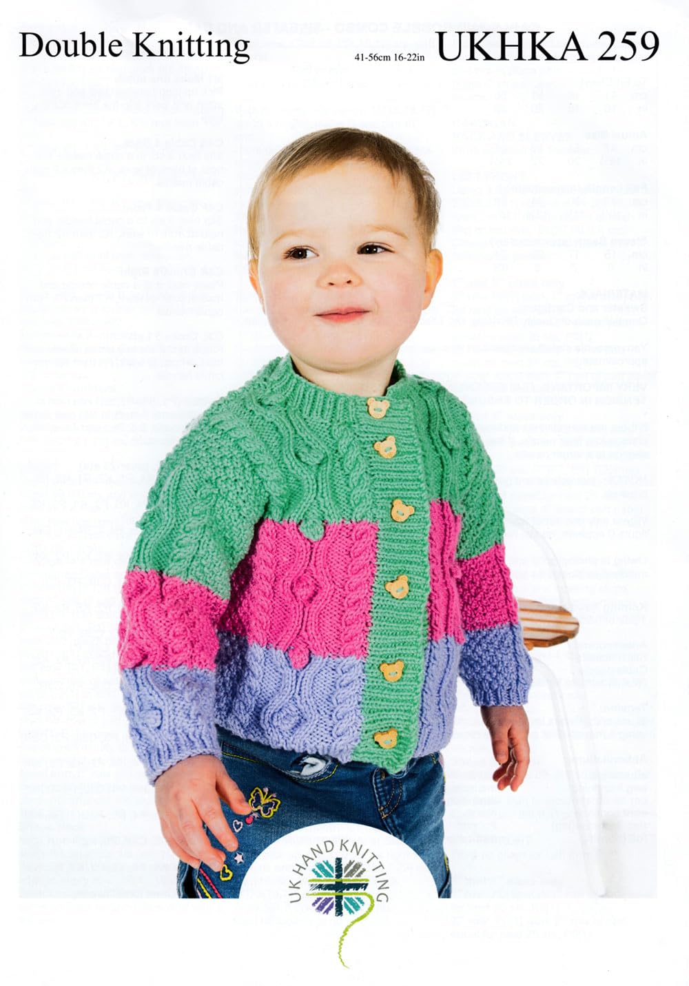 UKHKA Double Knitting DK Pattern – Baby Cable & Bobble Sweater & Cardigan 259