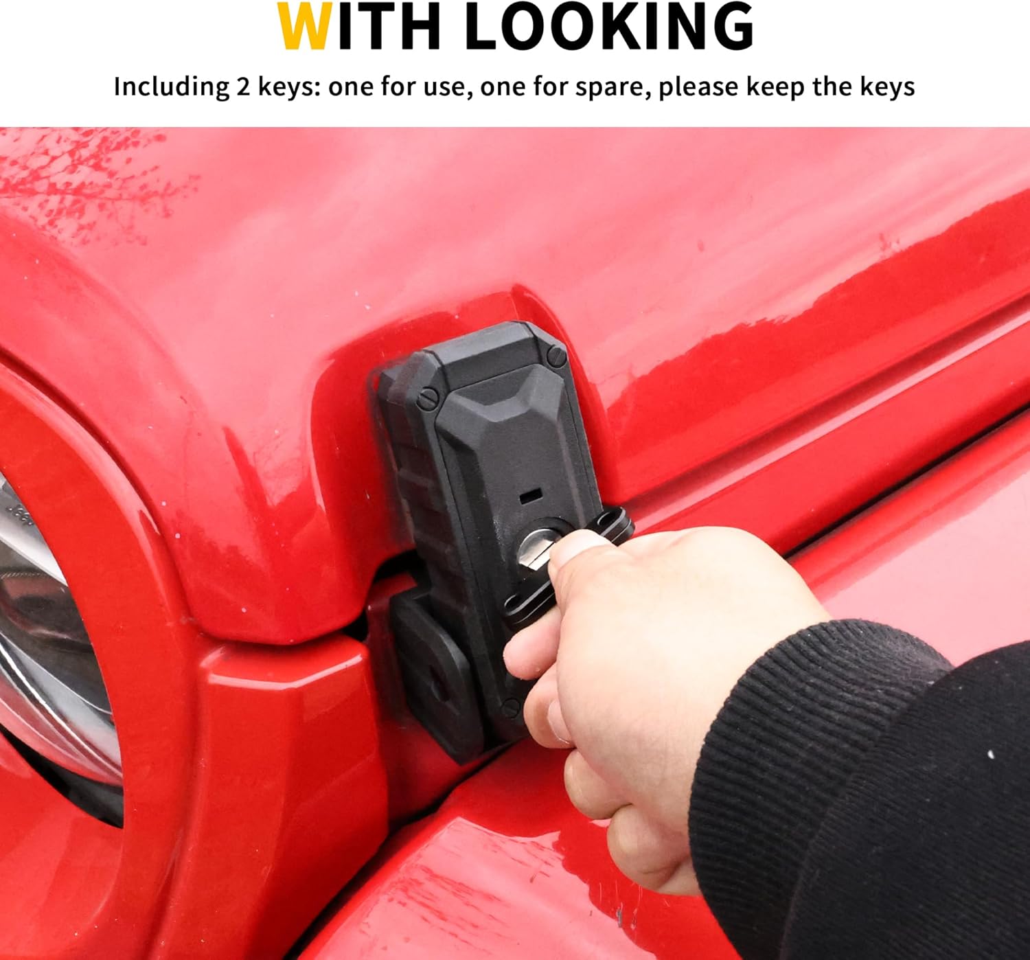 Locking Hood Latch Hood Lock Compatible with 2018-2026 Jeep Wrangler JL 4XE Gladiator JT Hood Latches Kit Hood Catch Replacement Accessories, Eliminate Hood Flutter, 1 Pair Black Blade, 2x Keys