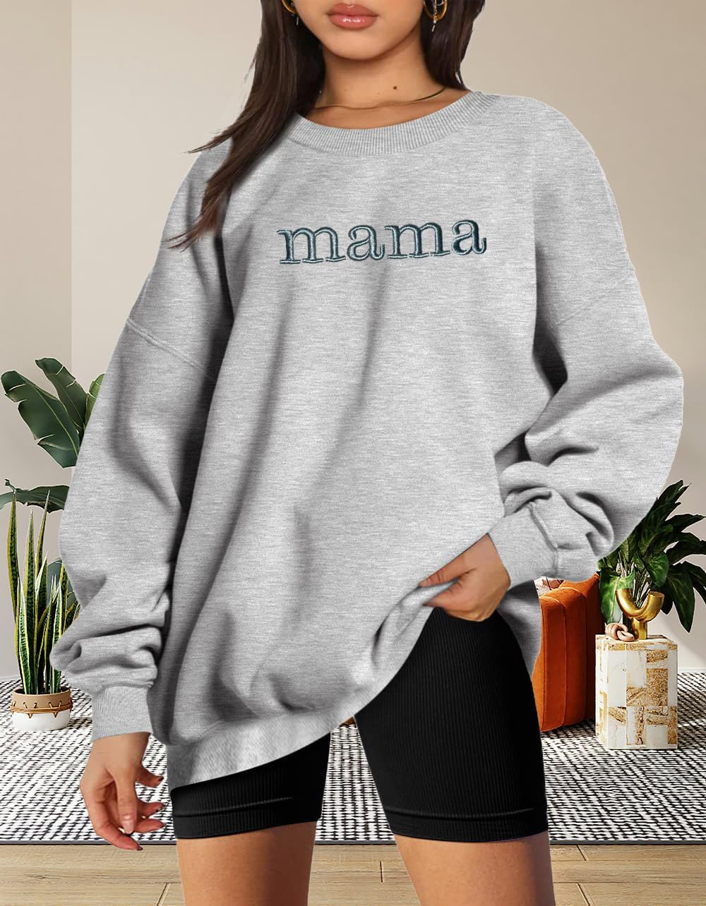 Mama Sweatshirt Women Crewneck Sweatshirt Mama Embroidered Shirts Mom Gift Long Sleeve Pullover Tops - Image 3