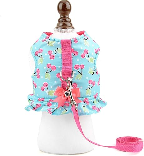 Miniatura 3 de SMALLLEE_LUCKY_STORE Arnés con estampado de cereza, para gatos y perros pequeños, con correa para niñas, ajustable, sin tirones, a prueba de