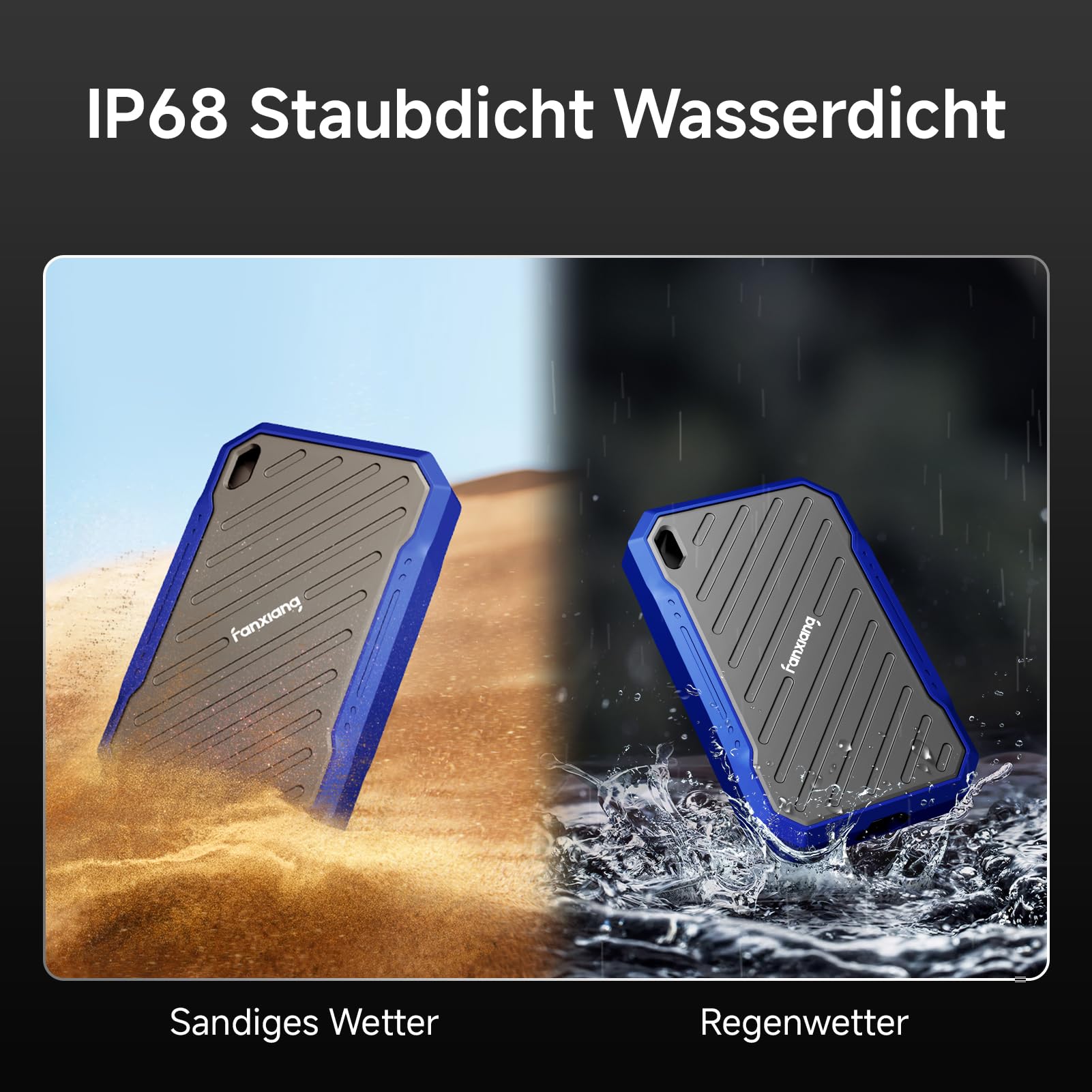 fanxiang Externe 1TB SSD Festplatte, Bis zu 2000MB/s, 20Gbps USB 3.2 Gen 2x2 Typ-C, IP68 Wasser- und Staubdicht, Stoßfest, Tragbare SSD für iPhone 15/16/17, PS5/PS4 (Pro), Xbox, PC & Laptop – PS2100