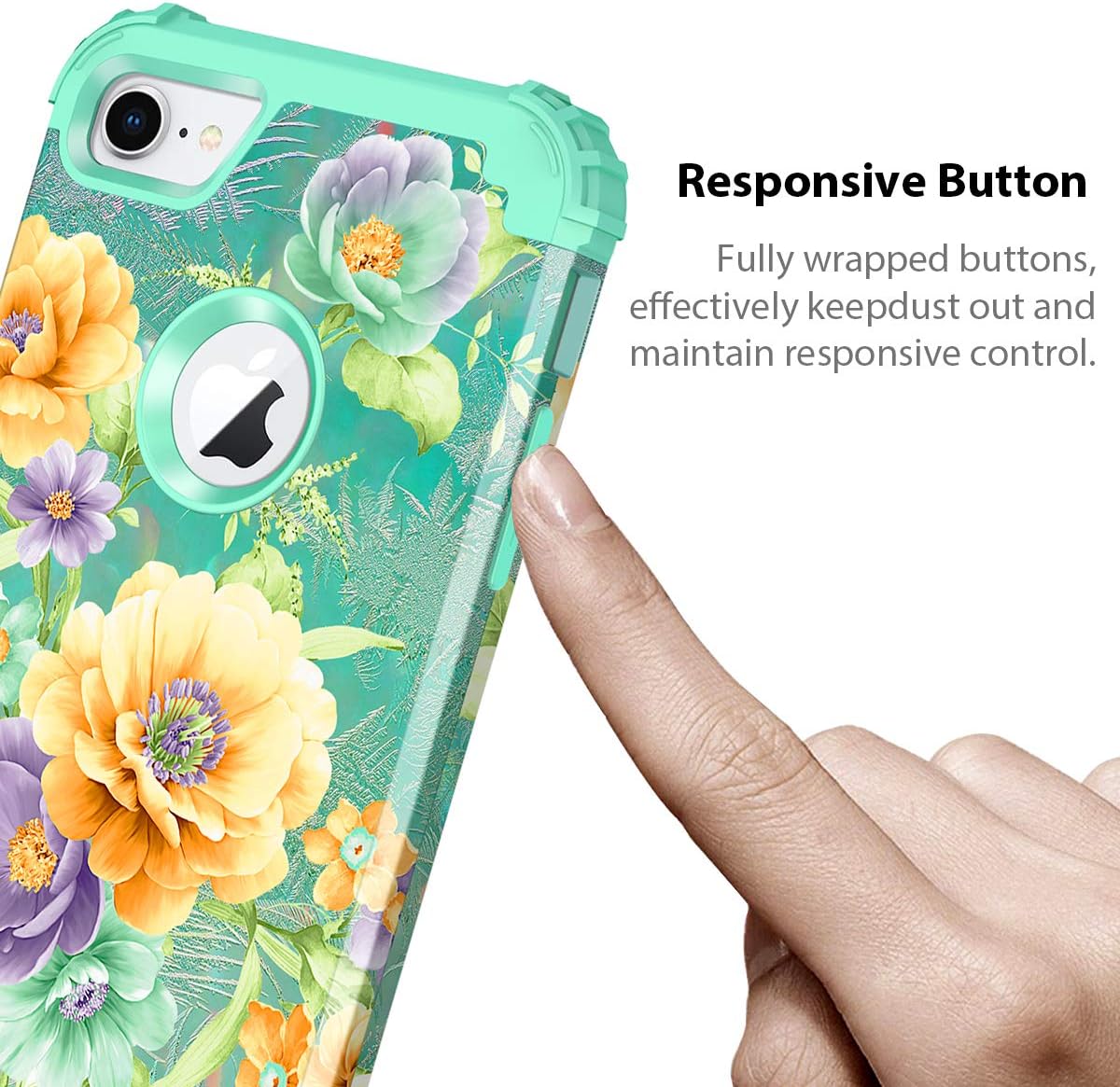 Hekodonk for iPhone 8/7 Case,Floral Heavy Duty Shockproof Protection Hard Plastic+Silicone Rubber Hybrid Protective Case for Apple iPhone 8 / iPhone 7 Green Floral
