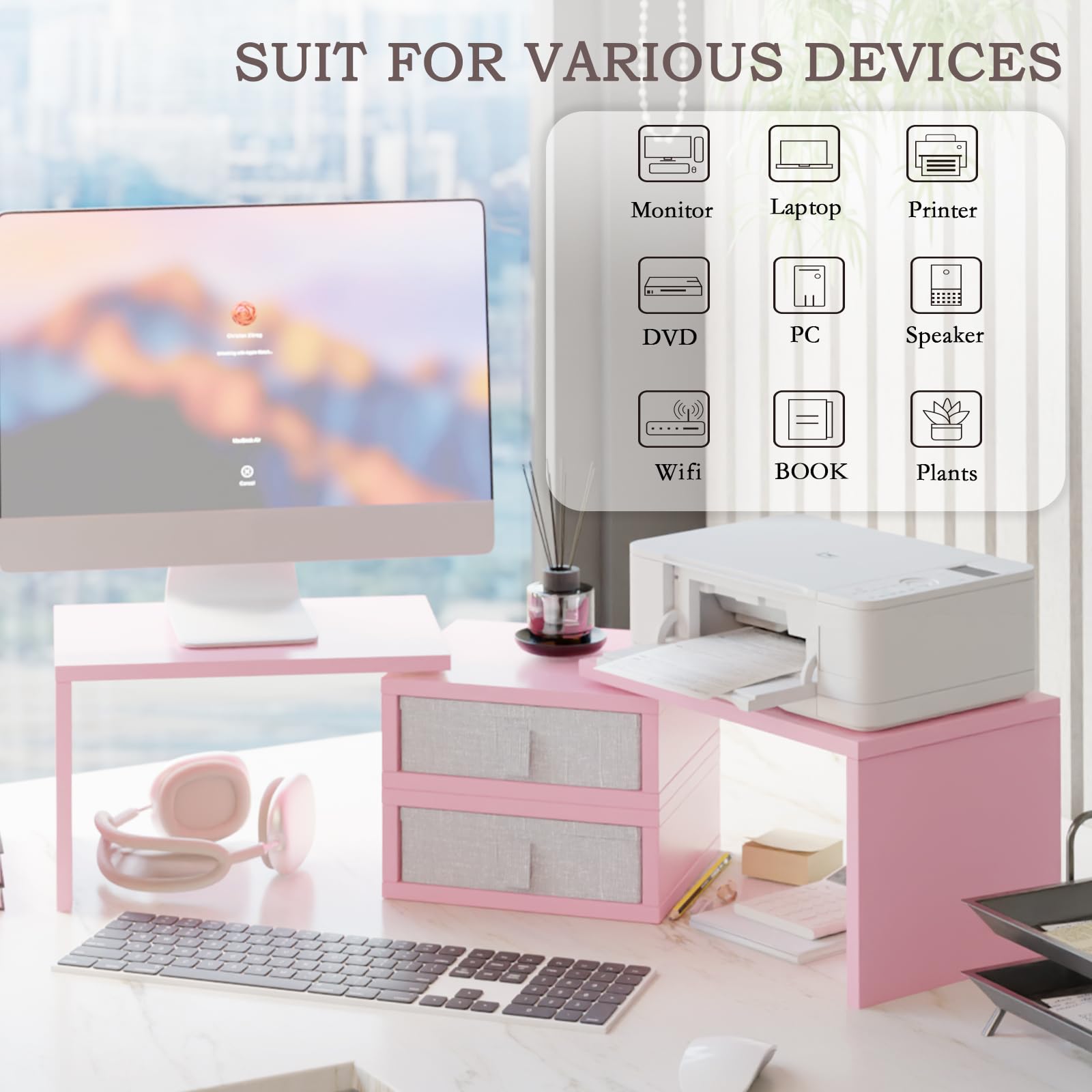 Snapklik.com : TEAMIX Pink Dual Monitor Stand Riser