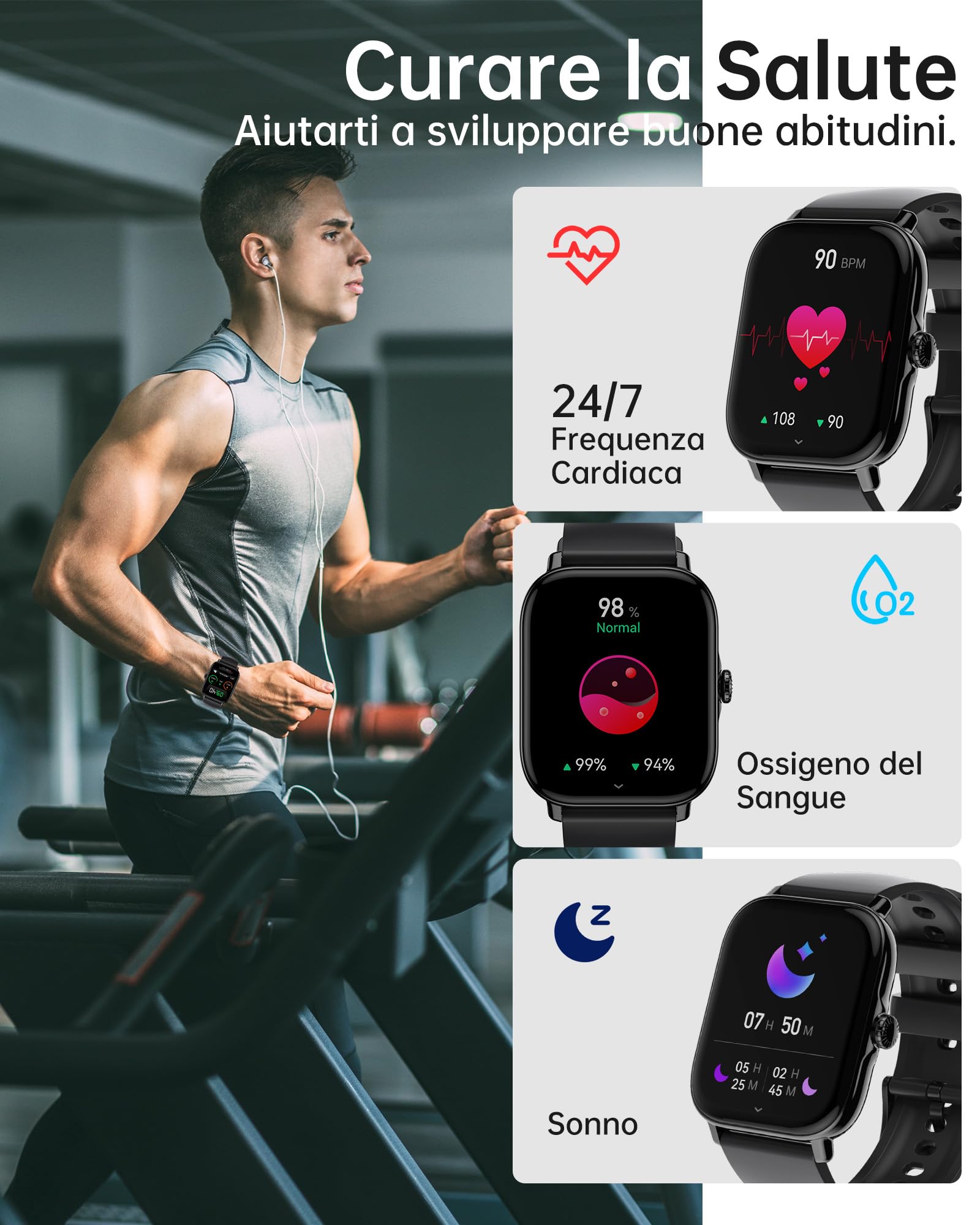 Smartwatch-Uomo-Donna-Funzione-Telefonica - 1,85" Full Touch Screen Orologio Smart Watch, 111+ Modalità Sportive,Monitor Della Frequenza Cardiaca, Monitor del Sonno,per Android iOS