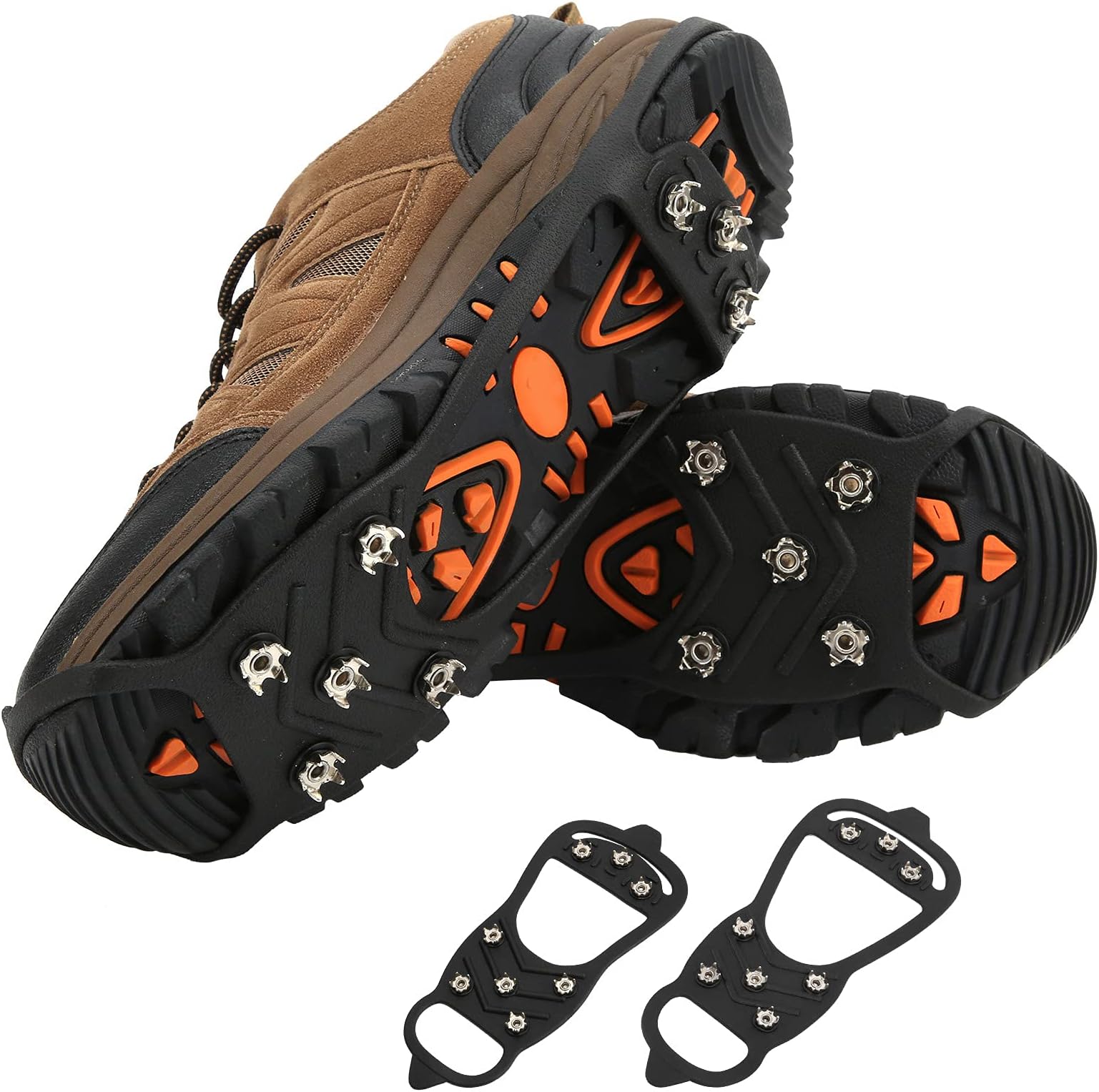 Ice Snow Grips for Shoes and Boots, Non Slip Gripper Spikes Shoe Cover with 8 Steel Studs Crampons, Durable Walk Traction Cleats for Hiking Mountaineering Skiing Winter Sports(M)