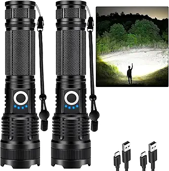 Rechargeable 990,000 High Lumens Flashlight - 2Pack Bright LED Flash Light with 5 Modes, Powerful Waterproof Handheld Lintera for Camping Home