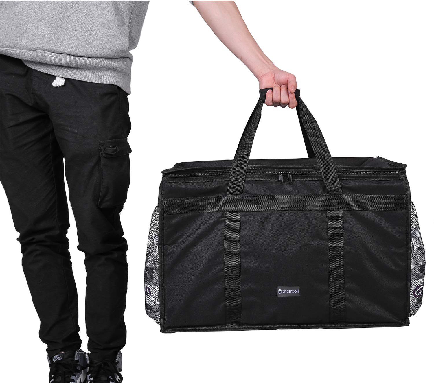 cherrboll Bolsa de entrega de alimentos aislada con bolsillos laterales, aislamiento grueso, transportador térmico comercial para restaurantes o transporte de alimentos, 23 x 14 x 15 pulgadas