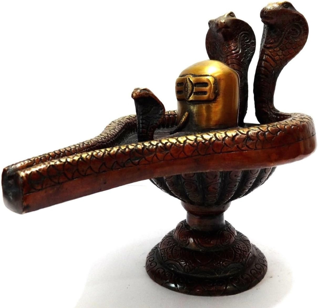 AapnoCraft Unique ShivLing Statue - Brass 12" Lingam Sculpture Shiva Lingam with Snake Temple/Worship Decor