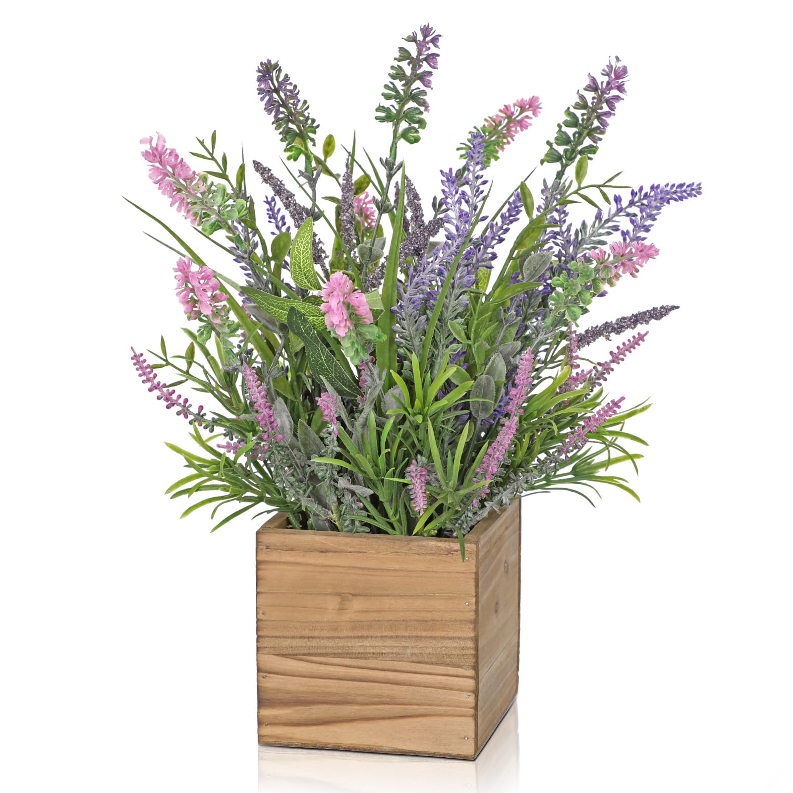 DILATATA Rustic Lavender Flowers Artificial Lavender Decor Fake Lavender Plant in Wooden Pot Faux Plants for Home Bathroom Table Centerpieces Wedding