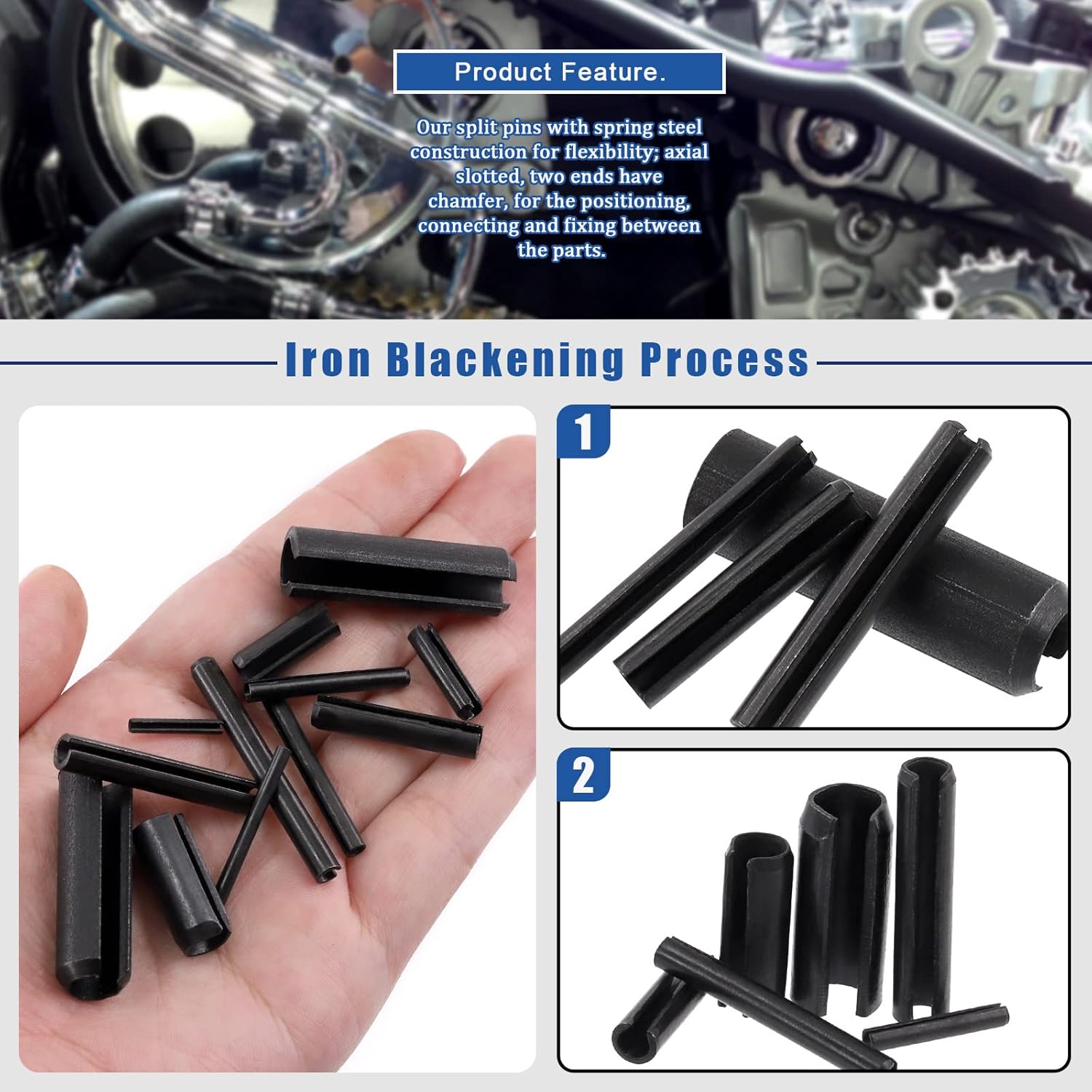 Glarks 230Pcs 11 Sizes Roll Pin Set, M2 M3 M4 M5 M6 M8 M10 Slotted Spring Pins Split Spring Dowel Hardware Assortment Kit for Home Improvement Automotive Repair