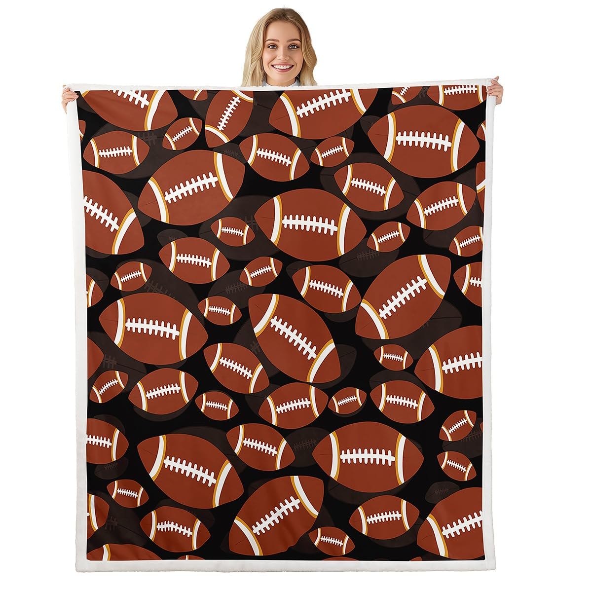 Feelyou Football Fleece Throw Blanket Sports Theme Sherpa Blanket for Kids Boys Girls Rugby Game Plush Blanket Ball Games Competition for Sofa Bed