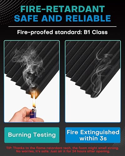 Miniatura 6 de Paquete de 48 paneles acústicos de espuma a prueba de sonido con autoadhesivos para pared, 12 x 12 x 1 pulgadas, de alta densidad, reducen el