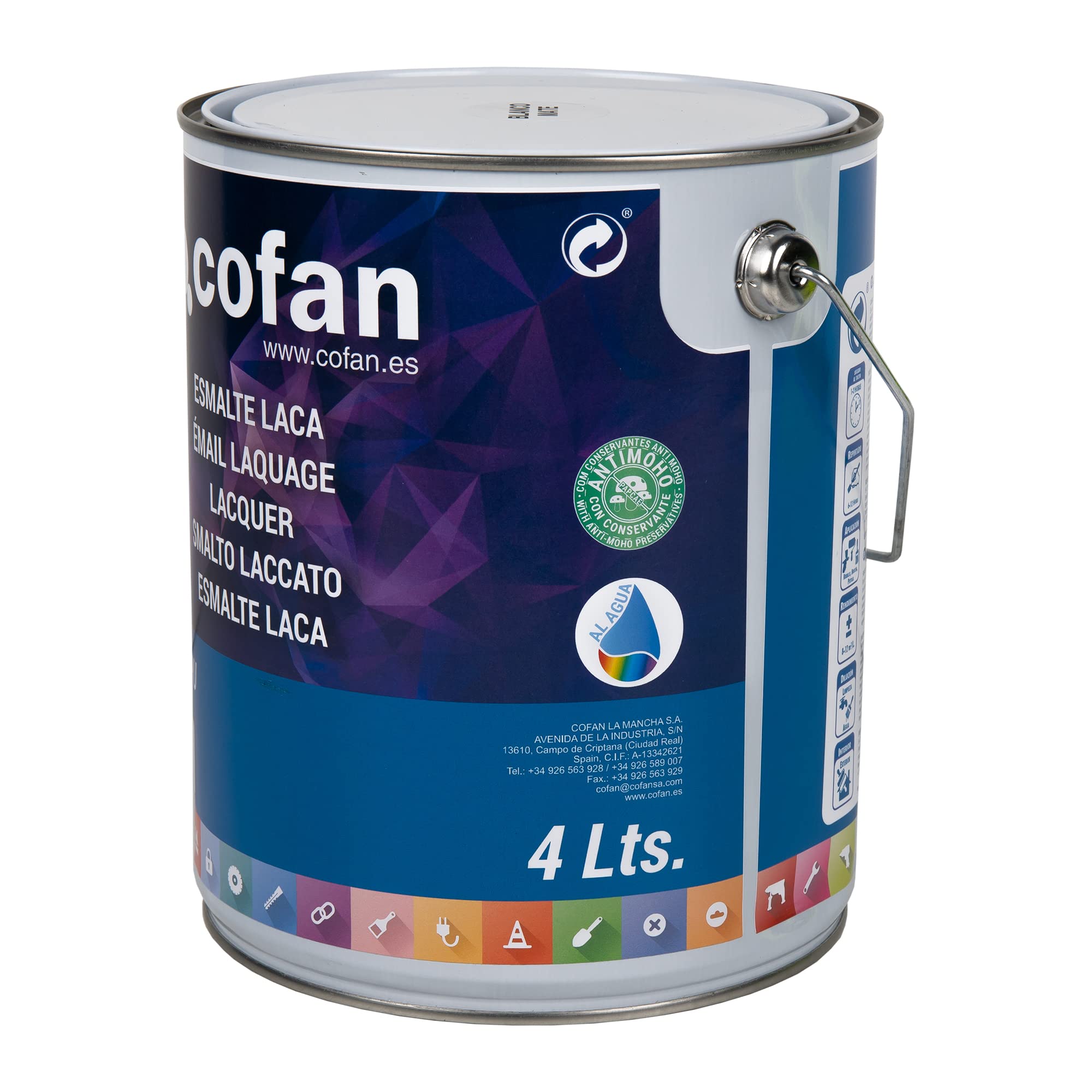 Cofan Smalto all’acqua effetto lacca | Colore: bianco opaco | 4 litri