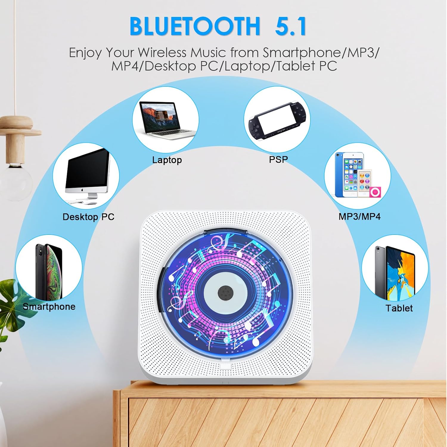 Gueray CD Player with Speakers Bluetooth Desktop CD Players for Home Radio CD Player with Remote Control HiFi Speakers Dust Cover LED Screen Timer Supports AUX USB TF Card Playback