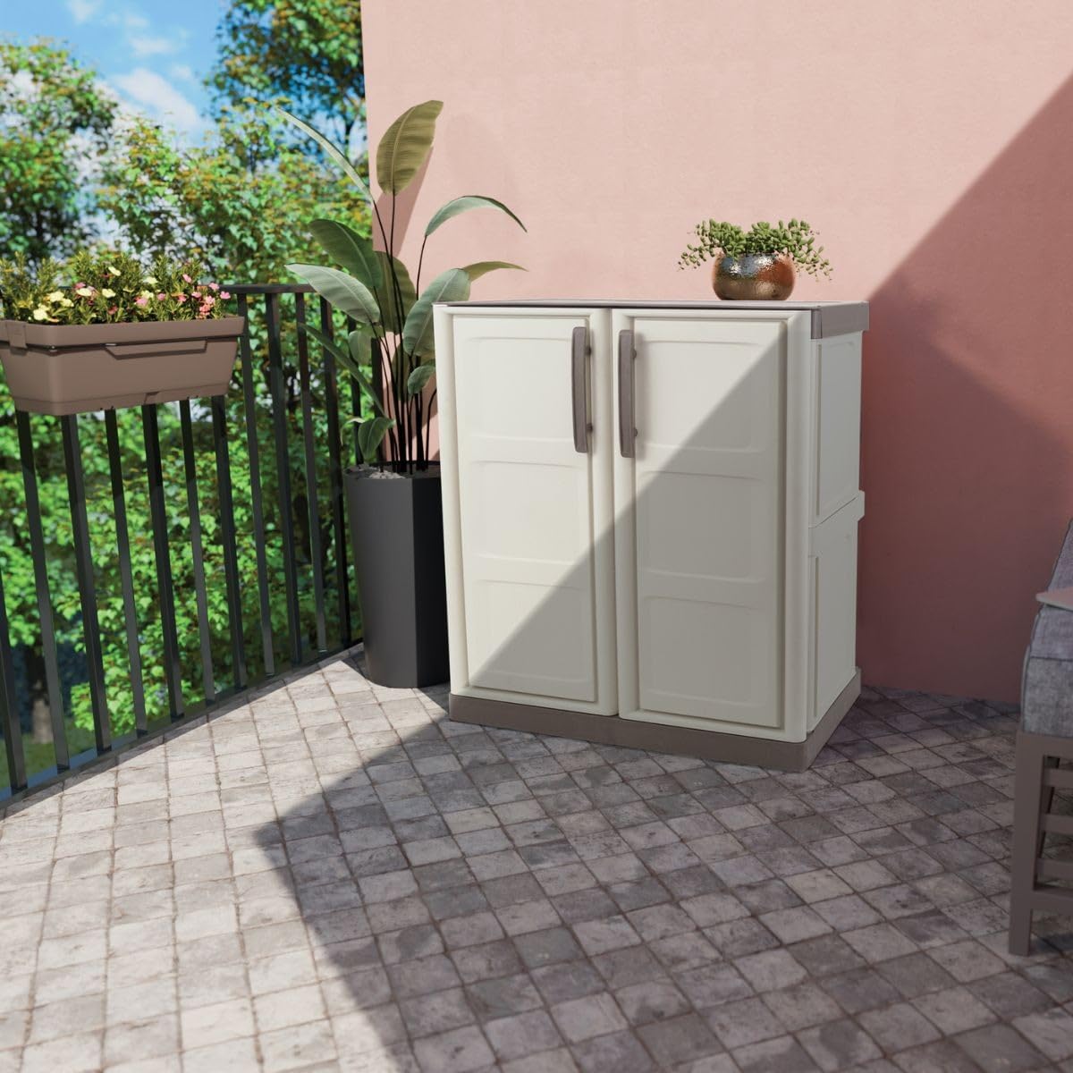 INTEC - Armoire de Rangement Garage Atelier - Armoire Basse 2 Portes et 1 étagère Polypropylène 70 x 39 x 85.5cm Charge 20 kg