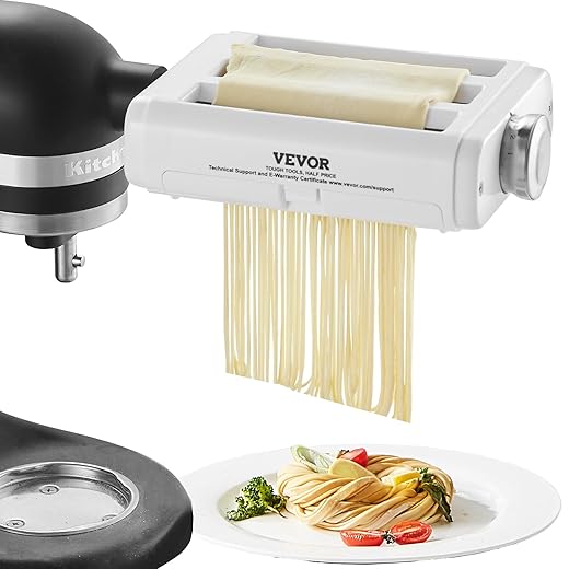 VEVOR Pasta Maker Attachment for KitchenAid Stand Mixer, 3 in 1 Pasta Attachments Including Pasta Roller, Spaghetti Fettuccine Cutter and Cleaning Bru