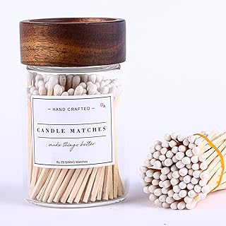 150Pcs 3'' White Matches in a Jar with Striker, Glass Match Holder with Striker, Glass Match Cloche with Striker, Match Bottle with Candles Matches for Fireplace, 150Pcs Long Wooden Safety Matches