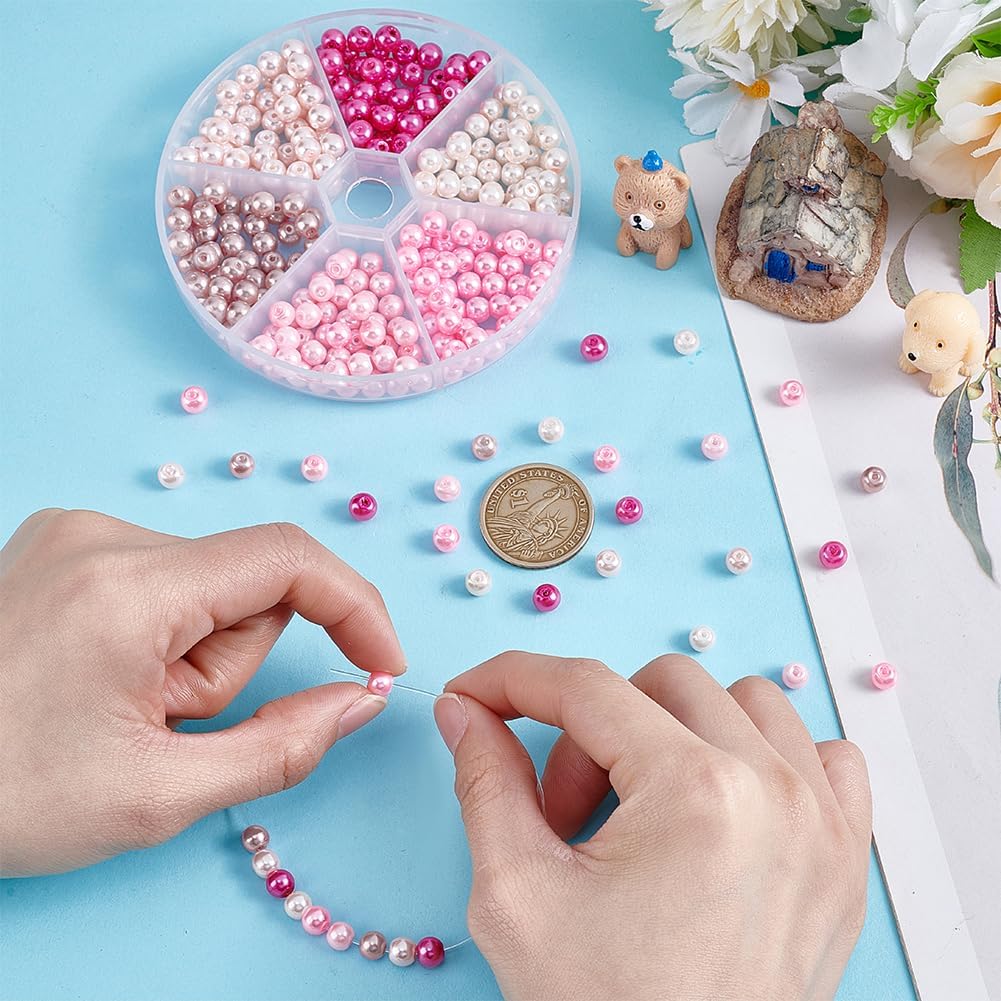 PH PandaHall 300pcs Pink Series Pearl Beads 6mm Round Glass Pearl Beads, 6 Colors Baking Painted Pink Pearls Craft Beads Spacer Beads for Bracelet Necklace Earrings Jewelry Making Supplies - Image 3
