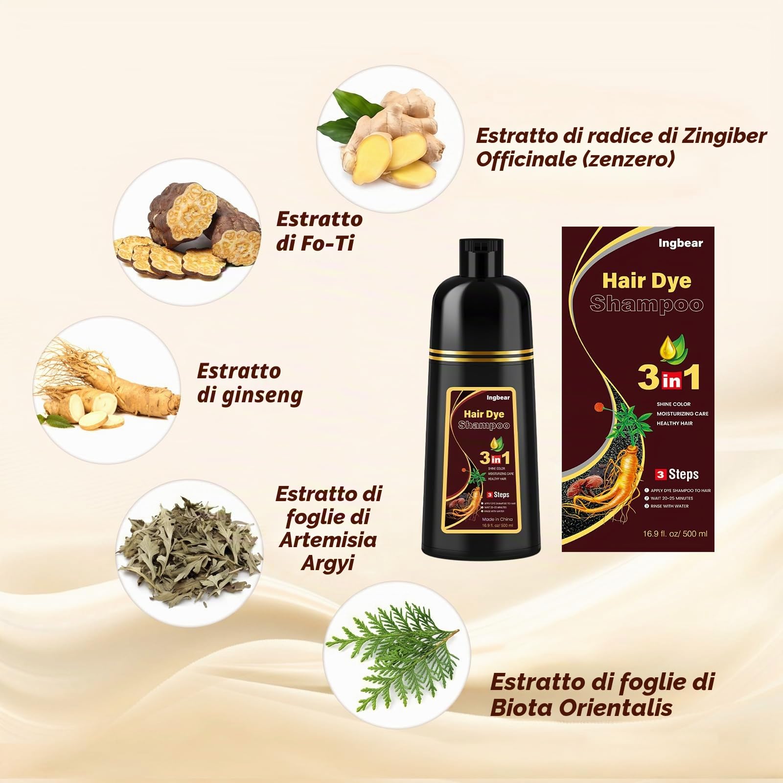 Shampoo 500ml per capelli di colore marrone scuro, per capelli grigi, shampoo istantaneo per uomini e donne, shampoo a colori naturale e a lunga durata, shampoo per capelli 3 in 1, shampoo per capelli