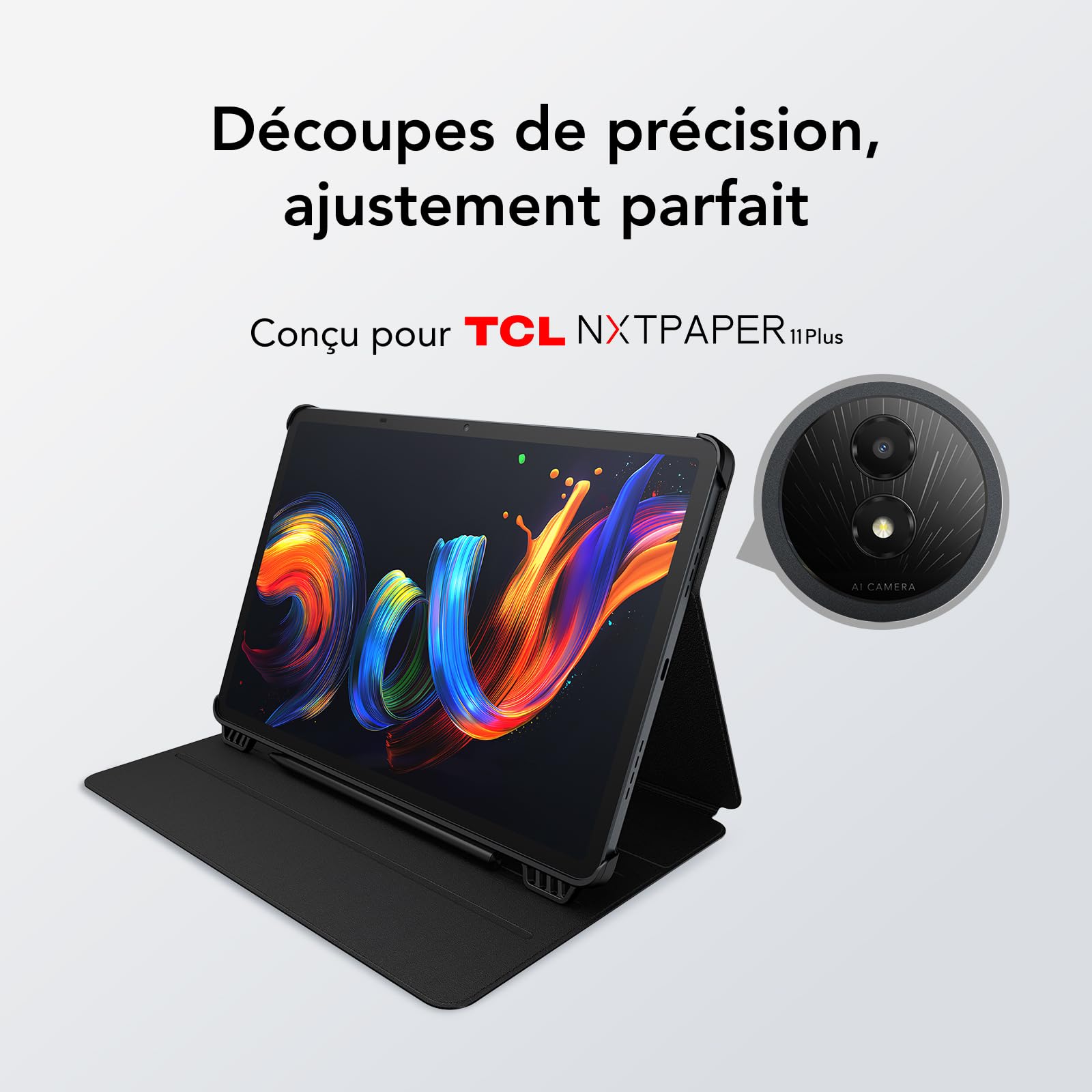 TCL Étui pour Tablet NXTPAPER 11 Plus – Housse Protectrice Slim en Cuir PU avec 3 Positions Réglables, Porte-Stylo Magnétique, Fonction Veille/Réveil Auto, Noir