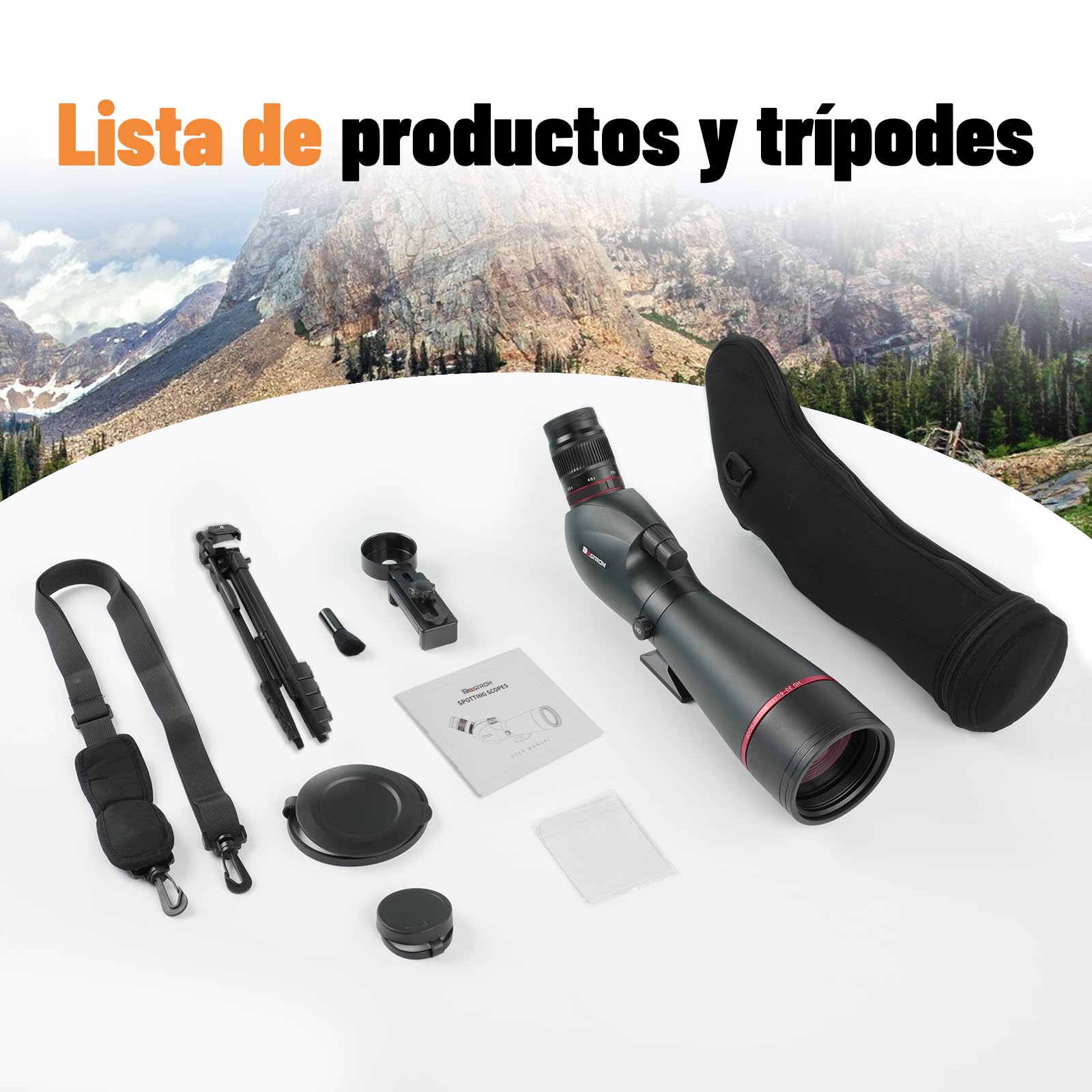 Telescopio Terrestre 20-60×82 mm HD | Prisma Porro BAK4 FMC, Ocular 27 mm, IPX7 Impermeable | Trípode + Adaptador Teléfono para Observación Aves, Caza, Tiro