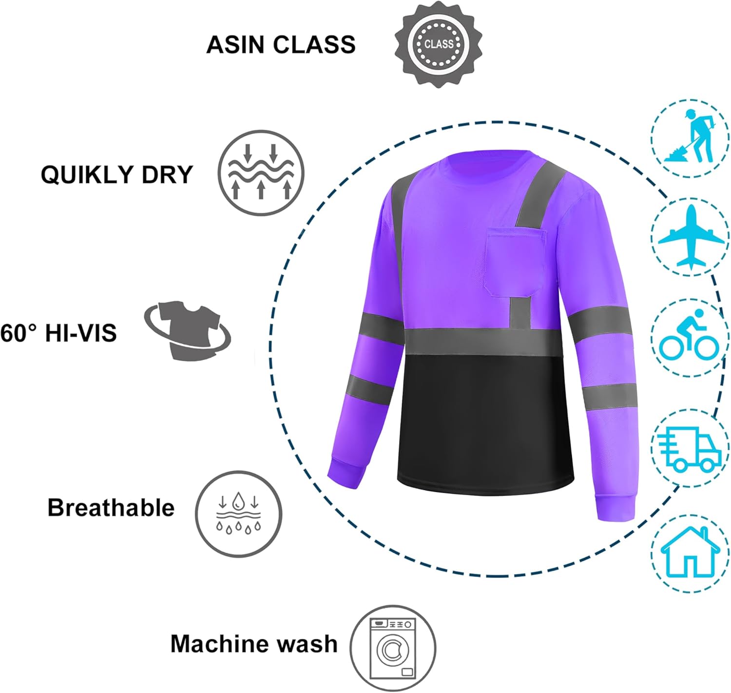 3 Pack Hi Vis Long Sleeve Safety Shirts Reflective DryBlend Shirts for Railway Colleague Moisture Wicking Multipack - Image 8